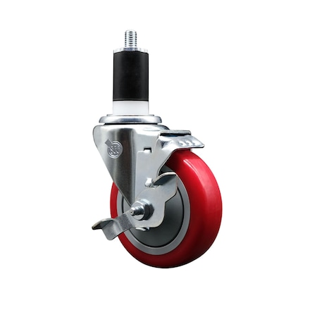 Service Caster 4'' SS Red Poly Swivel 1-1/2'' Expanding Stem Caster with Brake SCC-SSEX20S414-PPUB-RED-TLB-112